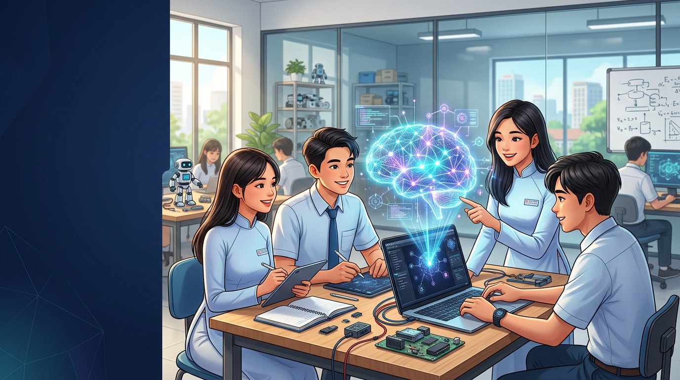 Học sinh cùng khám phá trí tuệ nhân tạo trong phòng sáng tạo